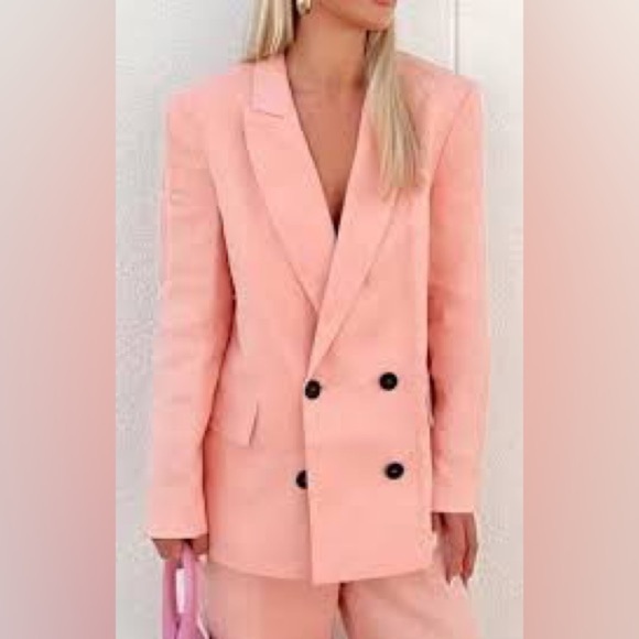 ZARA LINEN MENSWEAR STYLE BLAZER SZ M & LINEN PANTS PINK SZ L - Picture 8 of 16